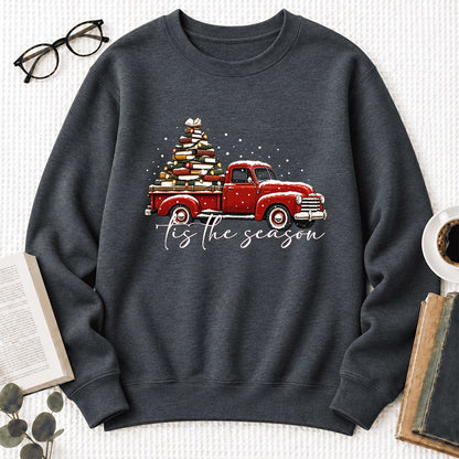 Tis The Season Softstyle Sweatshirt | Christmas Book Lover Gift Dark Heather