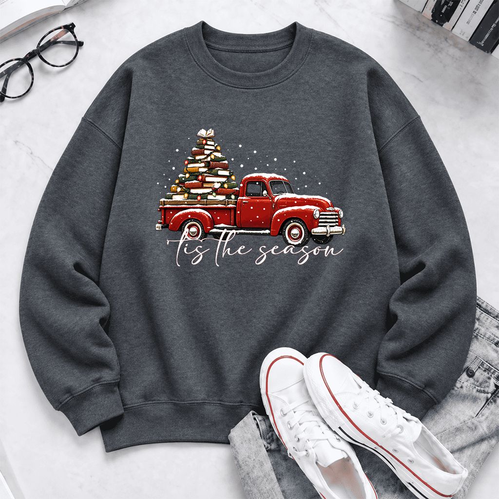 Tis The Season Softstyle Sweatshirt | Christmas Book Lover Gift Dark Heather