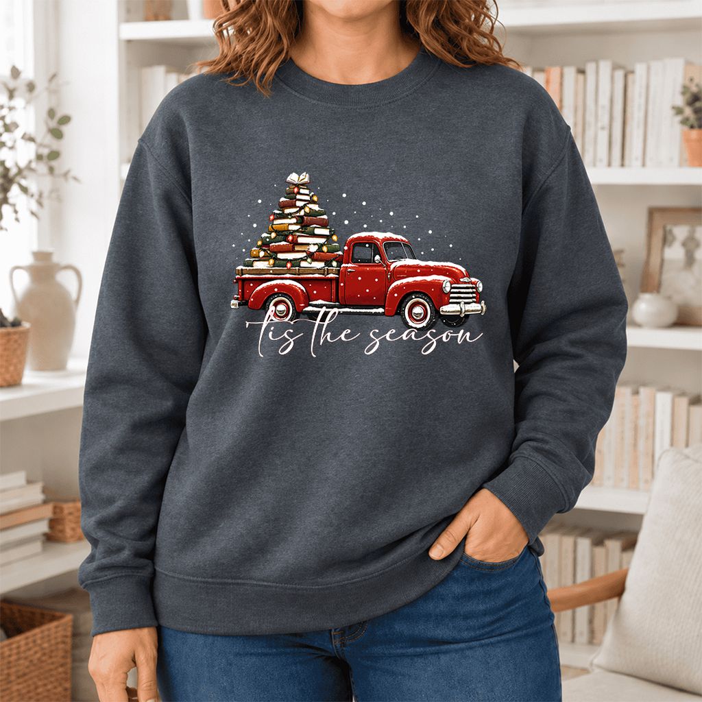 Tis The Season Softstyle Sweatshirt | Christmas Book Lover Gift Dark Heather