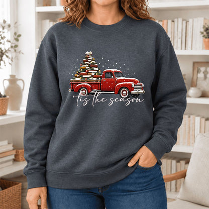 Tis The Season Softstyle Sweatshirt | Christmas Book Lover Gift Dark Heather