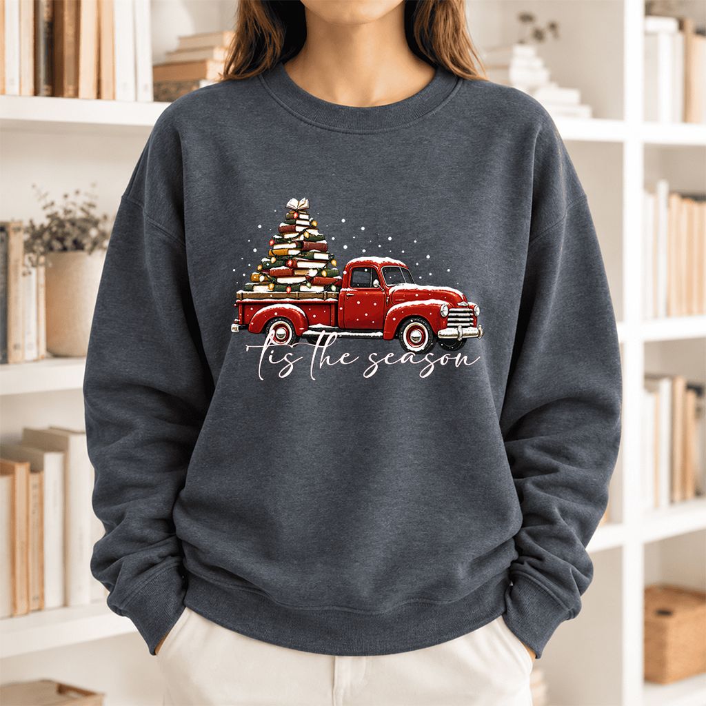 Tis The Season Softstyle Sweatshirt | Christmas Book Lover Gift Dark Heather