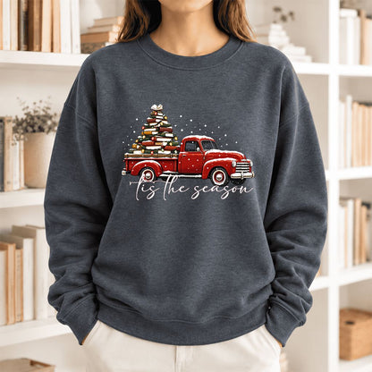 Tis The Season Softstyle Sweatshirt | Christmas Book Lover Gift Dark Heather