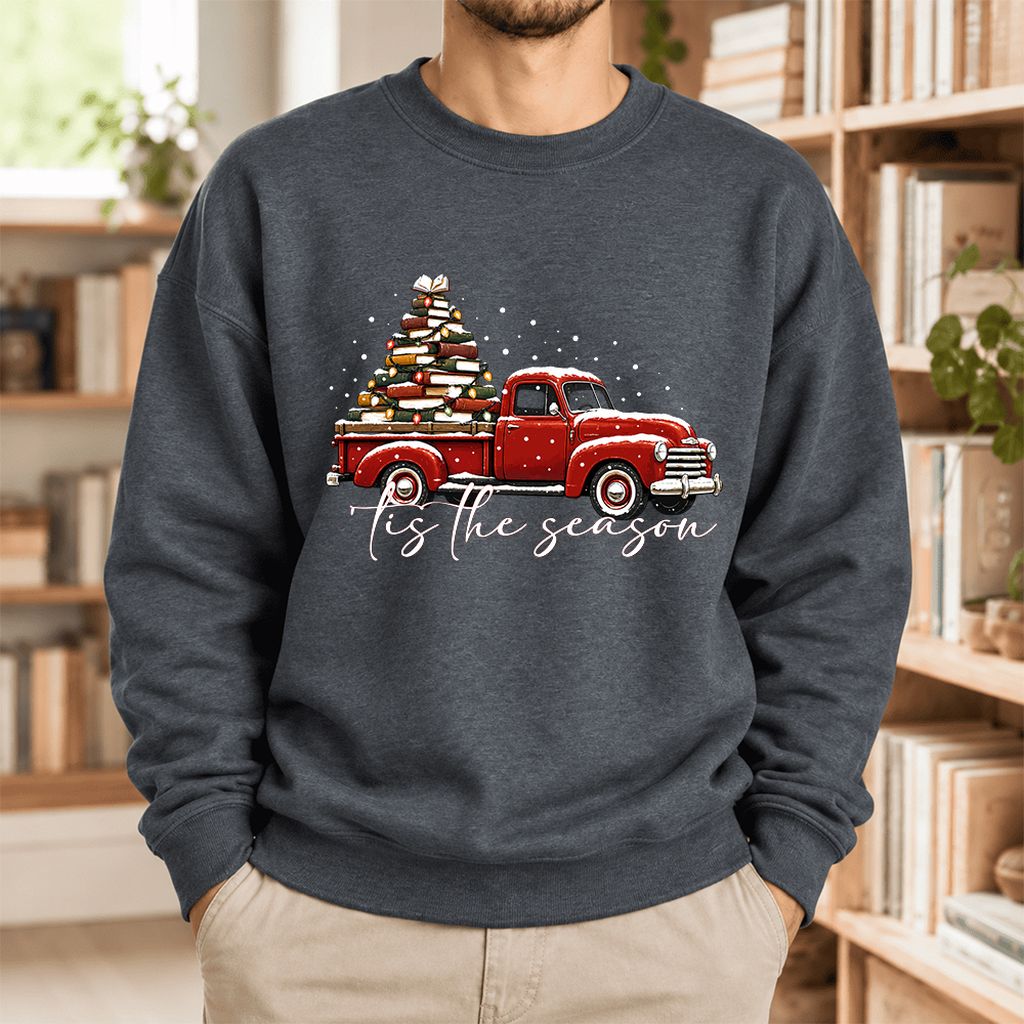 Tis The Season Softstyle Sweatshirt | Christmas Book Lover Gift Dark Heather