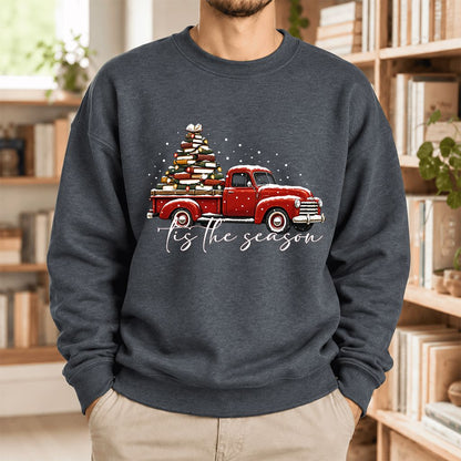 Tis The Season Softstyle Sweatshirt | Christmas Book Lover Gift Dark Heather