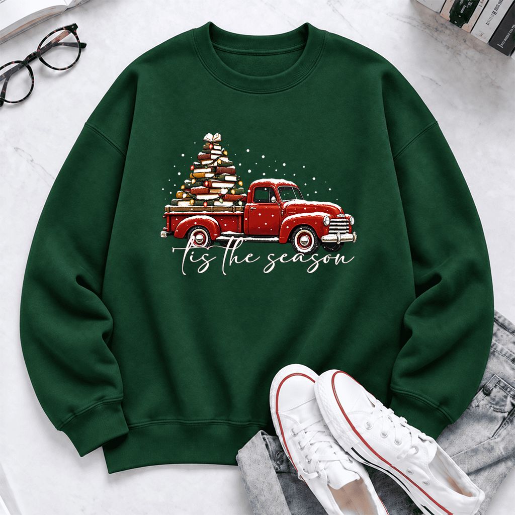 Tis The Season Softstyle Sweatshirt | Christmas Book Lover Gift Forest Green