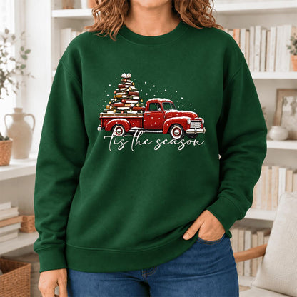 Tis The Season Softstyle Sweatshirt | Christmas Book Lover Gift Forest Green