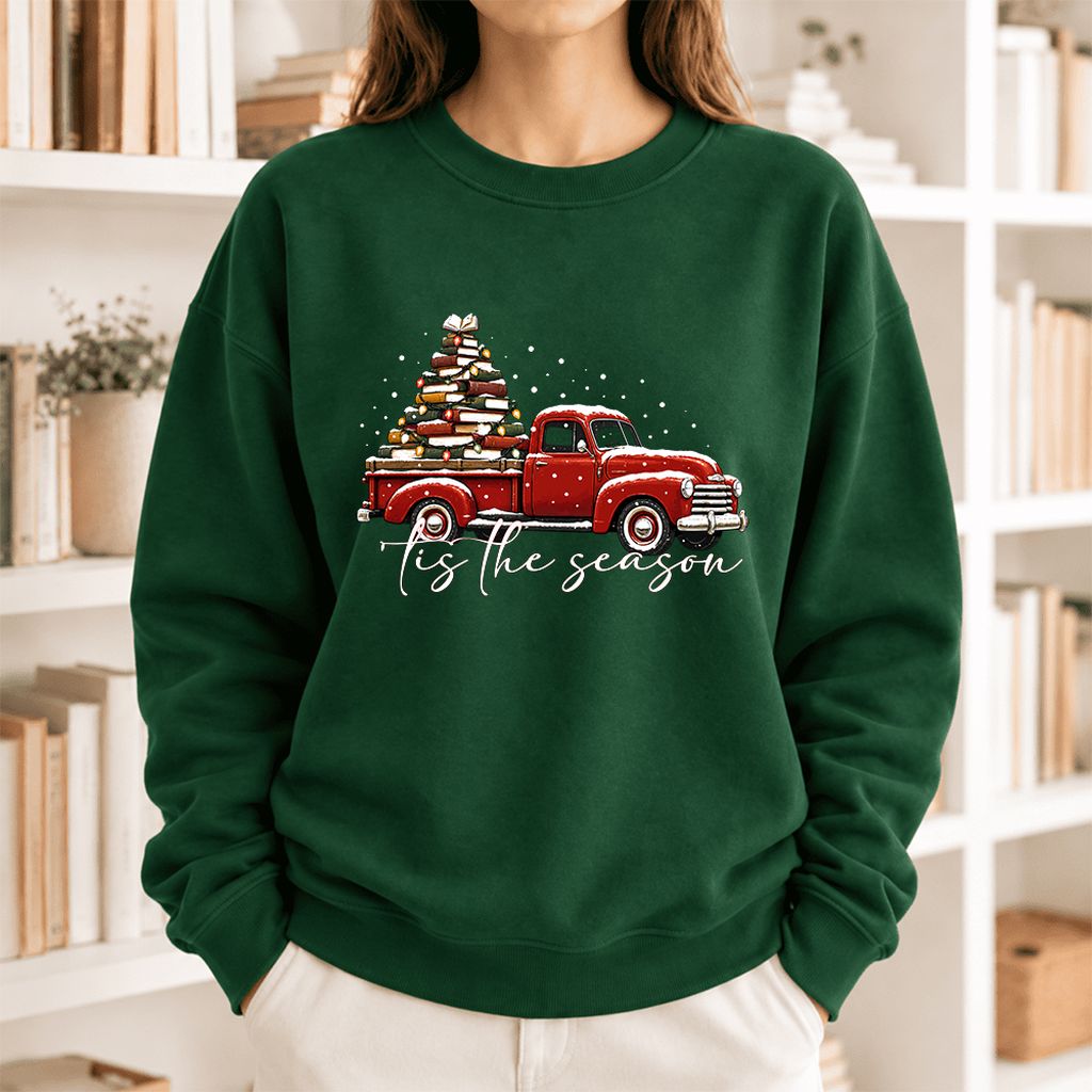 Tis The Season Softstyle Sweatshirt | Christmas Book Lover Gift Forest Green