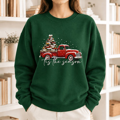 Tis The Season Softstyle Sweatshirt | Christmas Book Lover Gift Forest Green