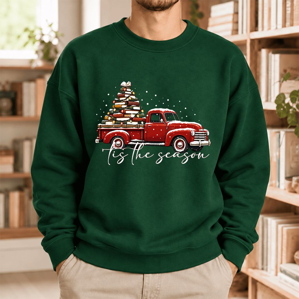 Tis The Season Softstyle Sweatshirt | Christmas Book Lover Gift Forest Green