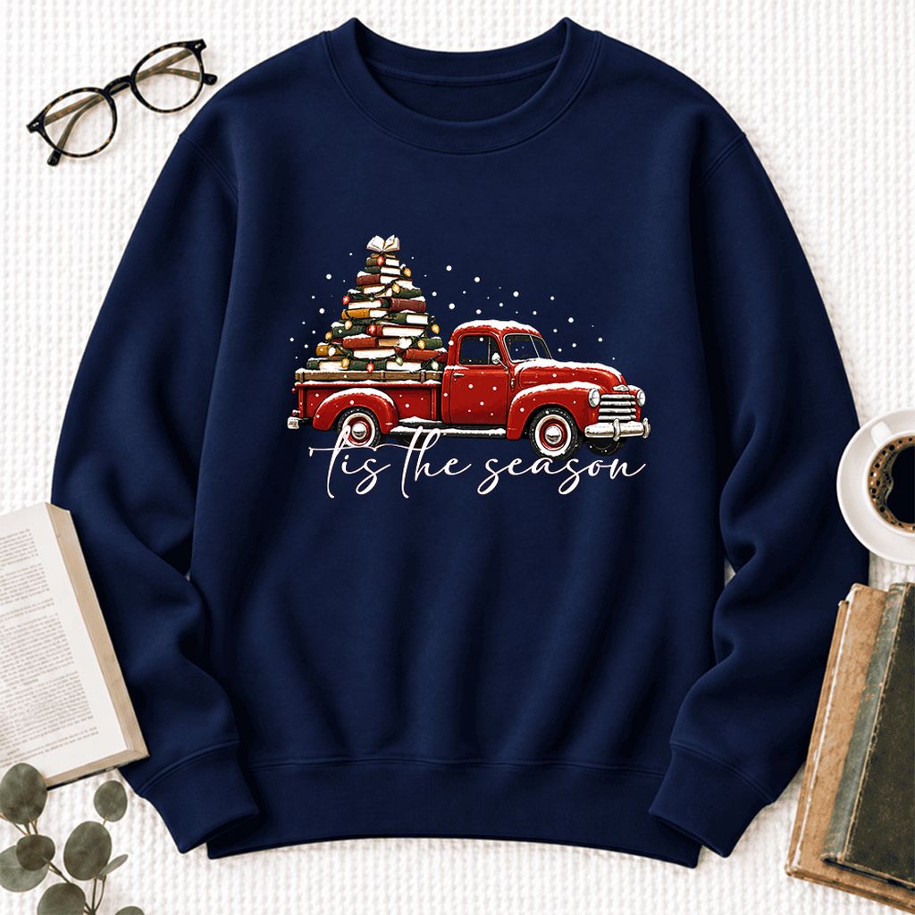 Tis The Season Softstyle Sweatshirt | Christmas Book Lover Gift Navy