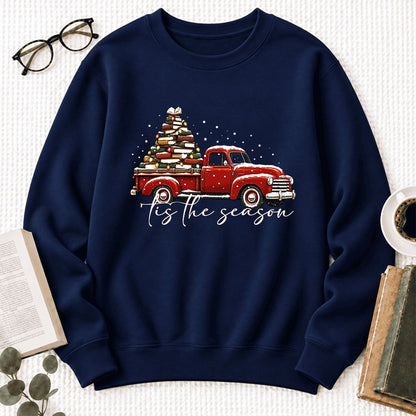 Tis The Season Softstyle Sweatshirt | Christmas Book Lover Gift Navy