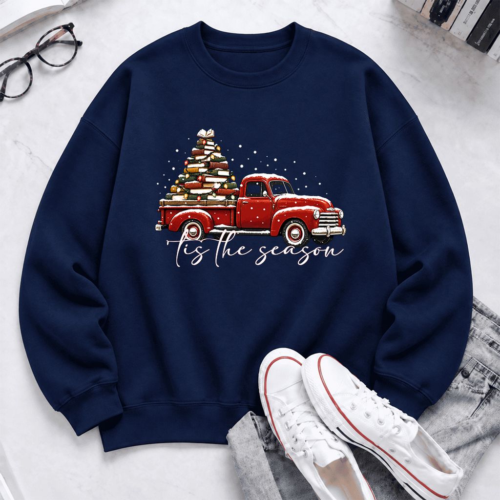 Tis The Season Softstyle Sweatshirt | Christmas Book Lover Gift Navy