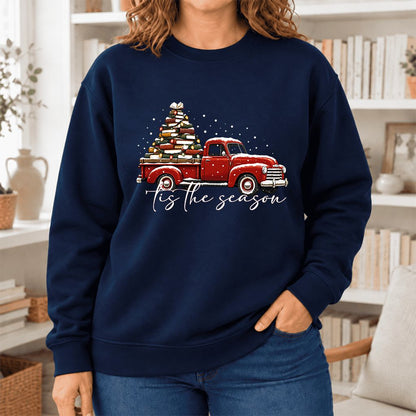Tis The Season Softstyle Sweatshirt | Christmas Book Lover Gift Navy