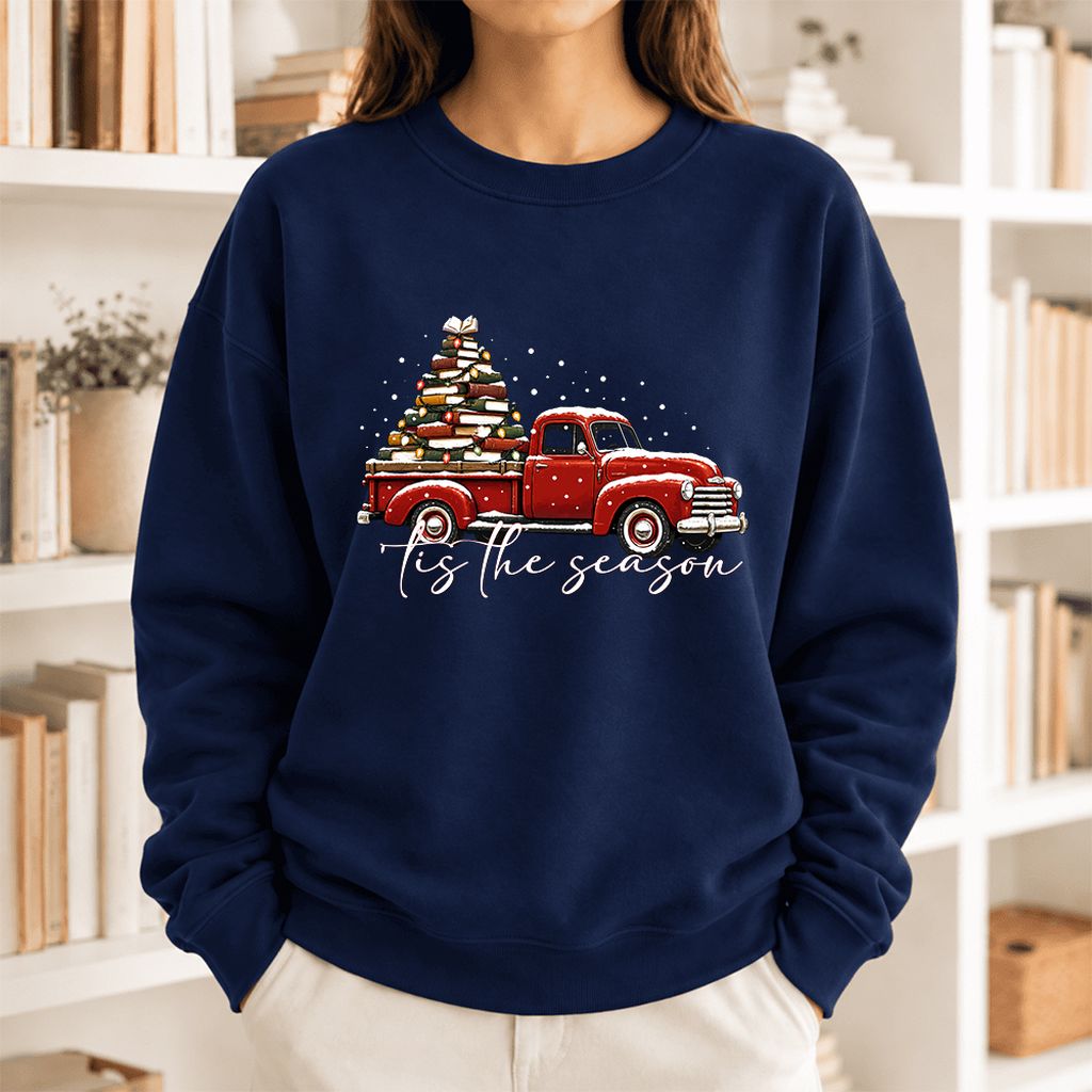 Tis The Season Softstyle Sweatshirt | Christmas Book Lover Gift Navy