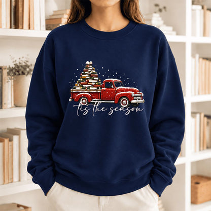 Tis The Season Softstyle Sweatshirt | Christmas Book Lover Gift Navy