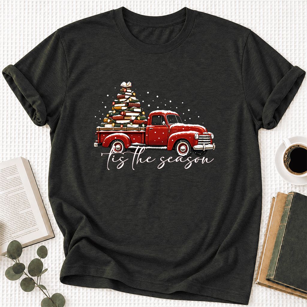 Tis The Season Ultra-Soft Cotton T-Shirt | Christmas Book Lover Gift Black Heather