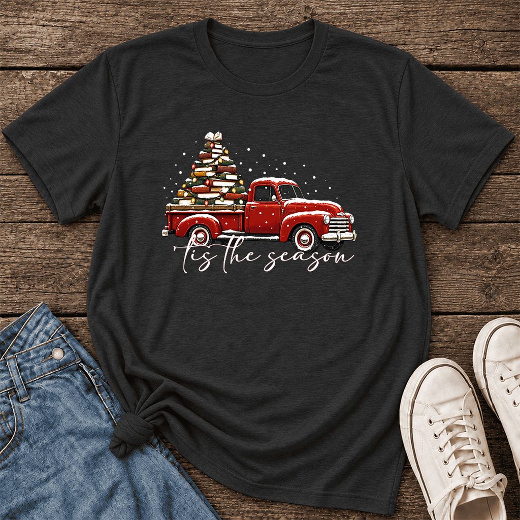 Tis The Season Ultra-Soft Cotton T-Shirt | Christmas Book Lover Gift Black Heather