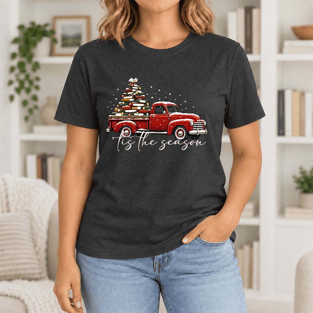 Tis The Season Ultra-Soft Cotton T-Shirt | Christmas Book Lover Gift Black Heather