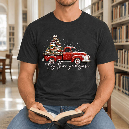 Tis The Season Ultra-Soft Cotton T-Shirt | Christmas Book Lover Gift Black Heather
