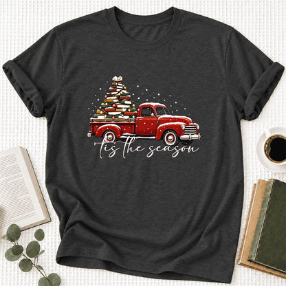 Tis The Season Ultra-Soft Cotton T-Shirt | Christmas Book Lover Gift Dark Grey Heather