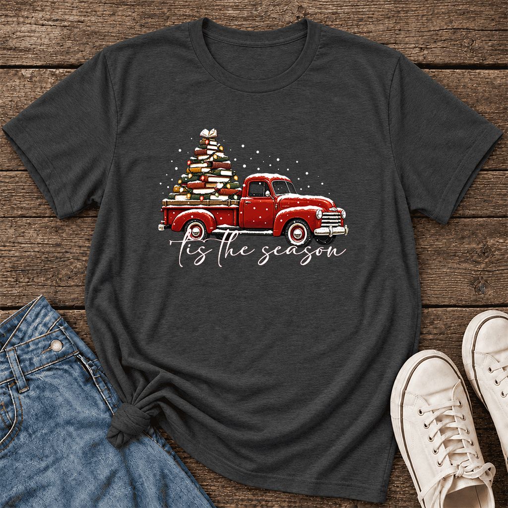 Tis The Season Ultra-Soft Cotton T-Shirt | Christmas Book Lover Gift Dark Grey Heather