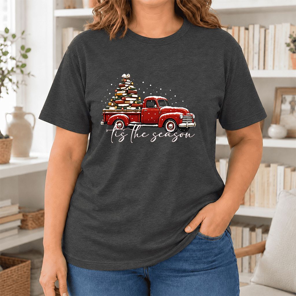 Tis The Season Ultra-Soft Cotton T-Shirt | Christmas Book Lover Gift Dark Grey Heather