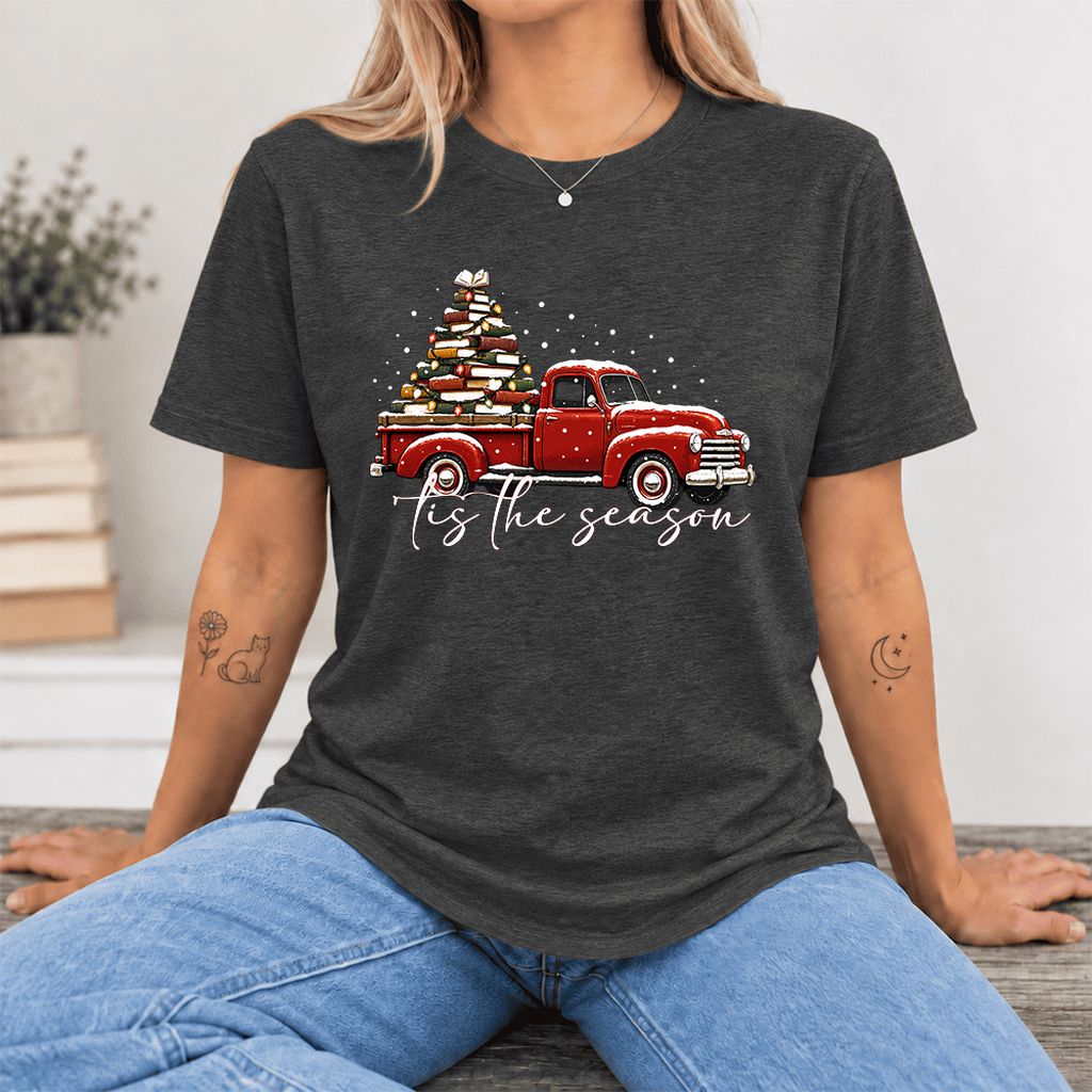 Tis The Season Ultra-Soft Cotton T-Shirt | Christmas Book Lover Gift Dark Grey Heather