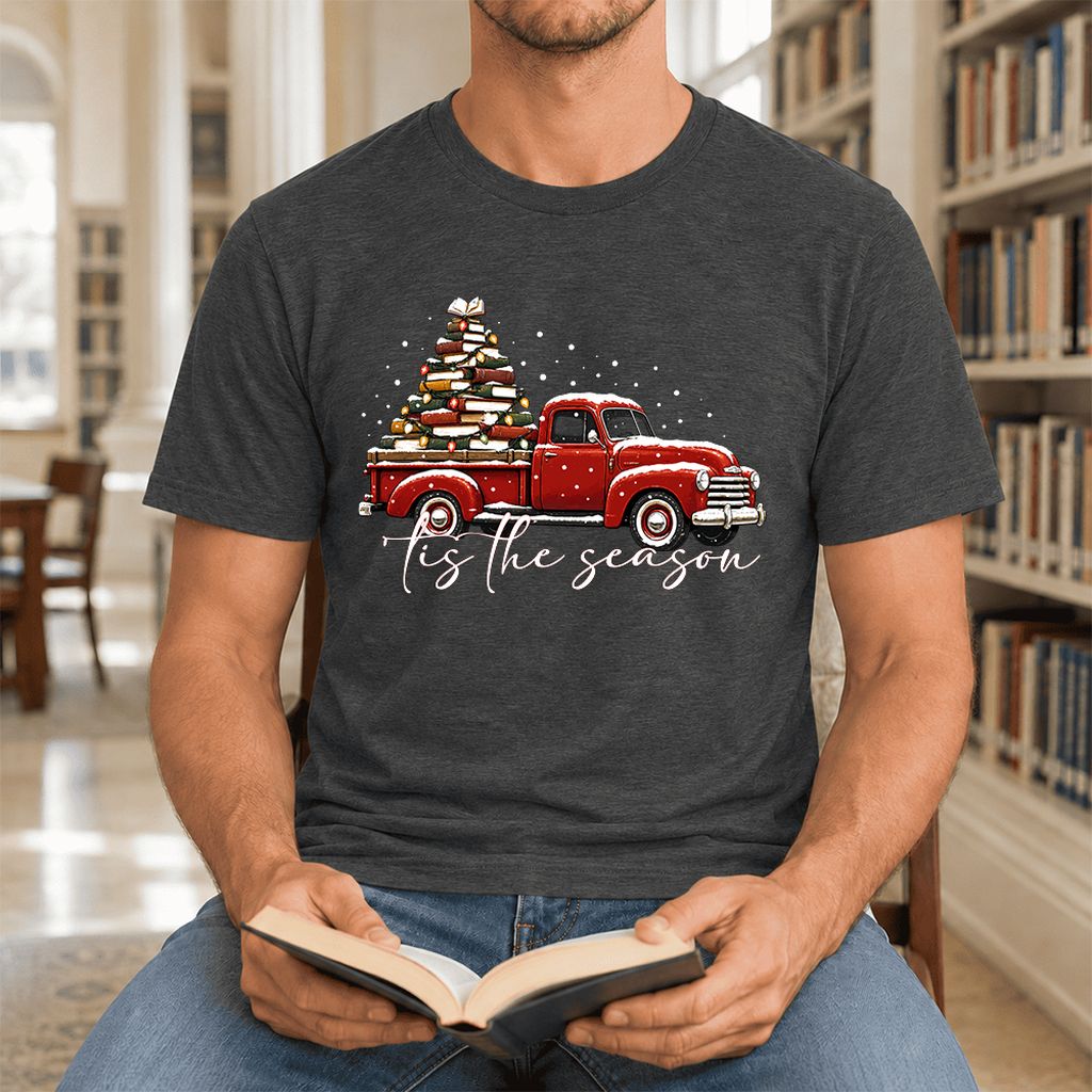 Tis The Season Ultra-Soft Cotton T-Shirt | Christmas Book Lover Gift Dark Grey Heather