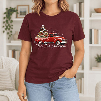 Tis The Season Ultra-Soft Cotton T-Shirt | Christmas Book Lover Gift Maroon