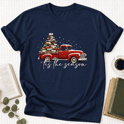 Tis The Season Ultra-Soft Cotton T-Shirt | Christmas Book Lover Gift Navy