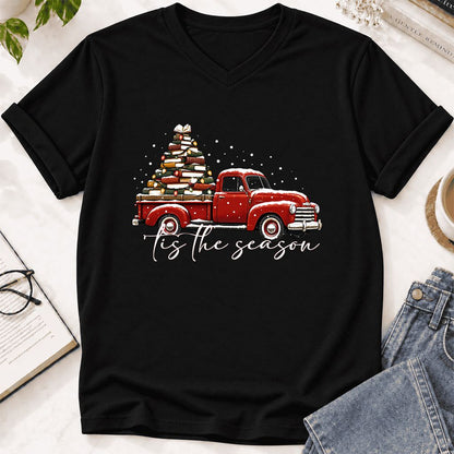 Tis The Season Ultra-Soft V-Neck | Christmas Book Lover Gift Black