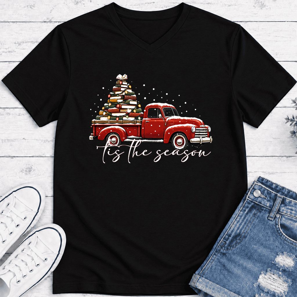 Tis The Season Ultra-Soft V-Neck | Christmas Book Lover Gift Black