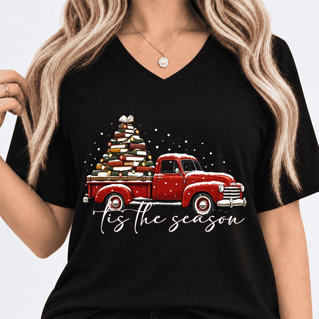 Tis The Season Ultra-Soft V-Neck | Christmas Book Lover Gift Black