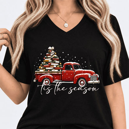 Tis The Season Ultra-Soft V-Neck | Christmas Book Lover Gift Black