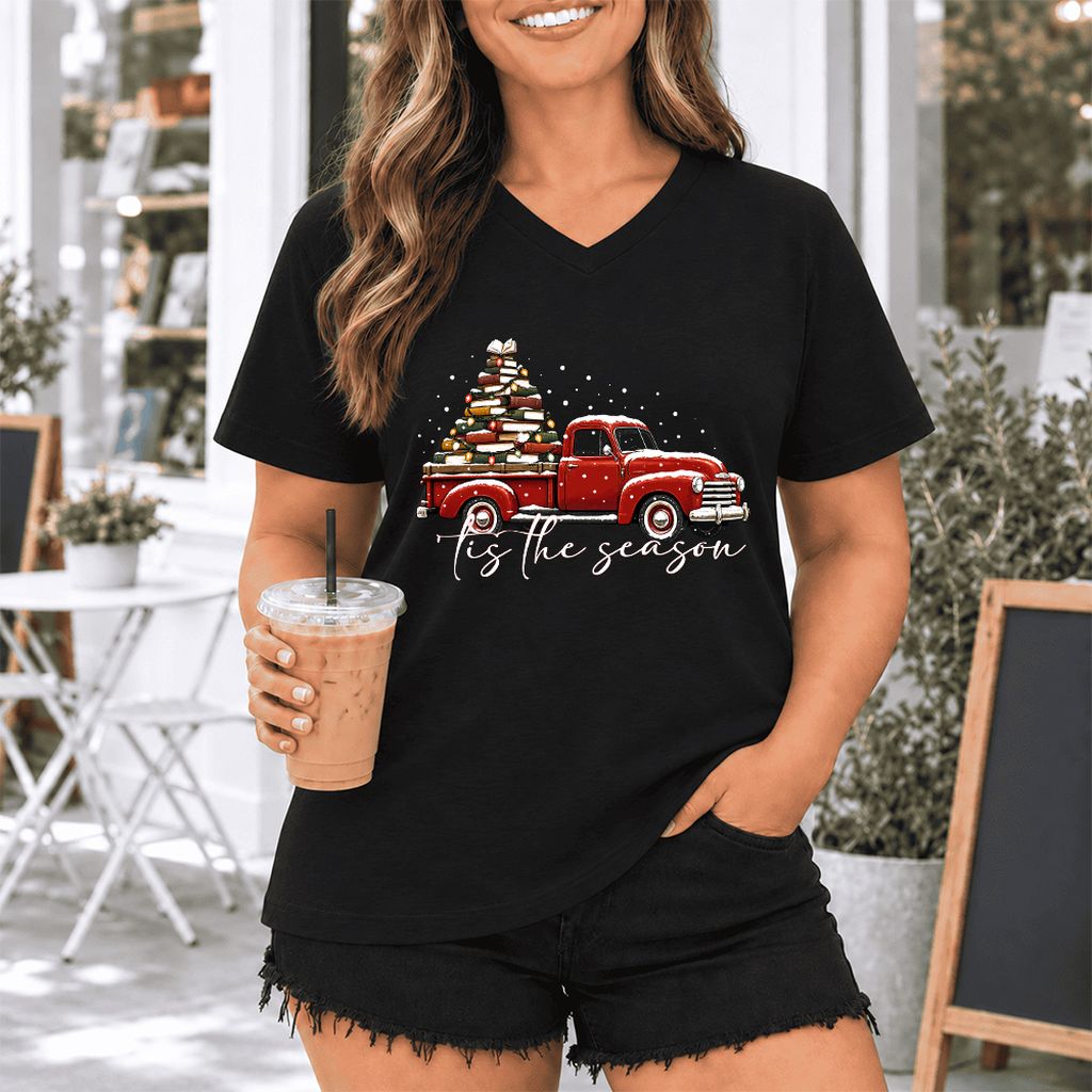 Tis The Season Ultra-Soft V-Neck | Christmas Book Lover Gift Black