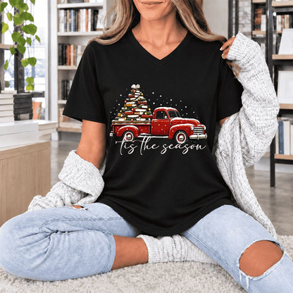 Tis The Season Ultra-Soft V-Neck | Christmas Book Lover Gift Black