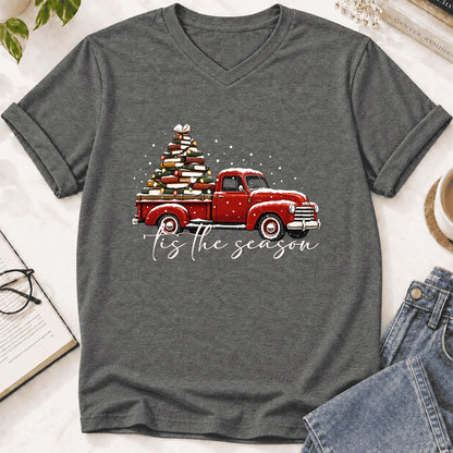 Tis The Season Ultra-Soft V-Neck | Christmas Book Lover Gift Deep Heather