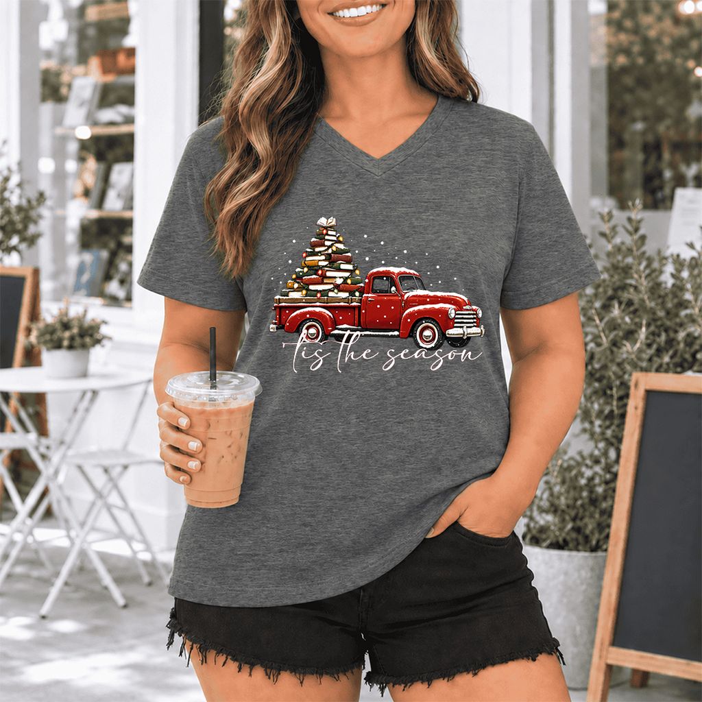 Tis The Season Ultra-Soft V-Neck | Christmas Book Lover Gift Deep Heather