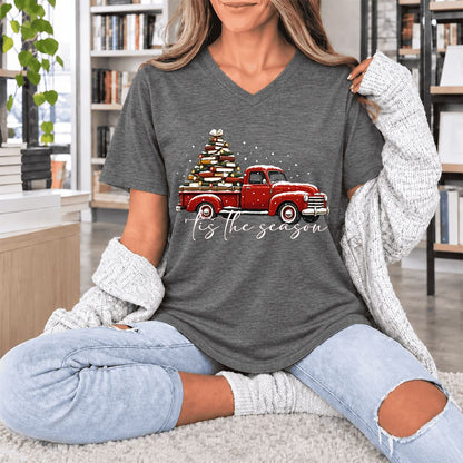 Tis The Season Ultra-Soft V-Neck | Christmas Book Lover Gift Deep Heather