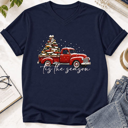 Tis The Season Ultra-Soft V-Neck | Christmas Book Lover Gift Navy