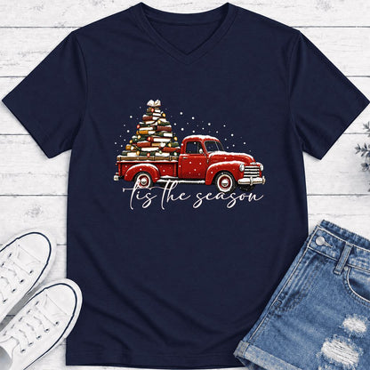 Tis The Season Ultra-Soft V-Neck | Christmas Book Lover Gift Navy