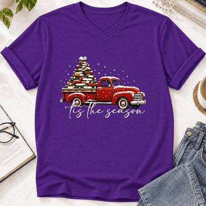 Tis The Season Ultra-Soft V-Neck | Christmas Book Lover Gift Team Purple