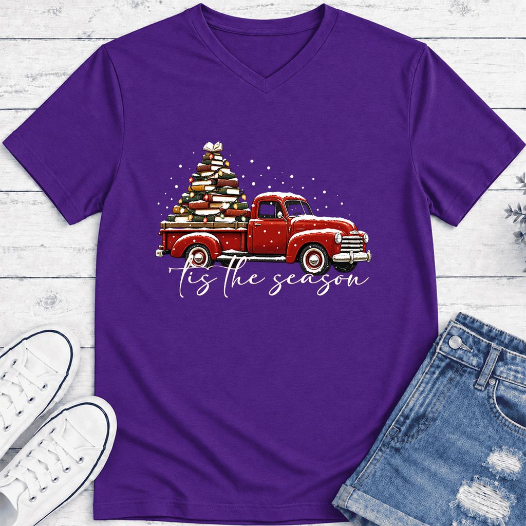 Tis The Season Ultra-Soft V-Neck | Christmas Book Lover Gift Team Purple