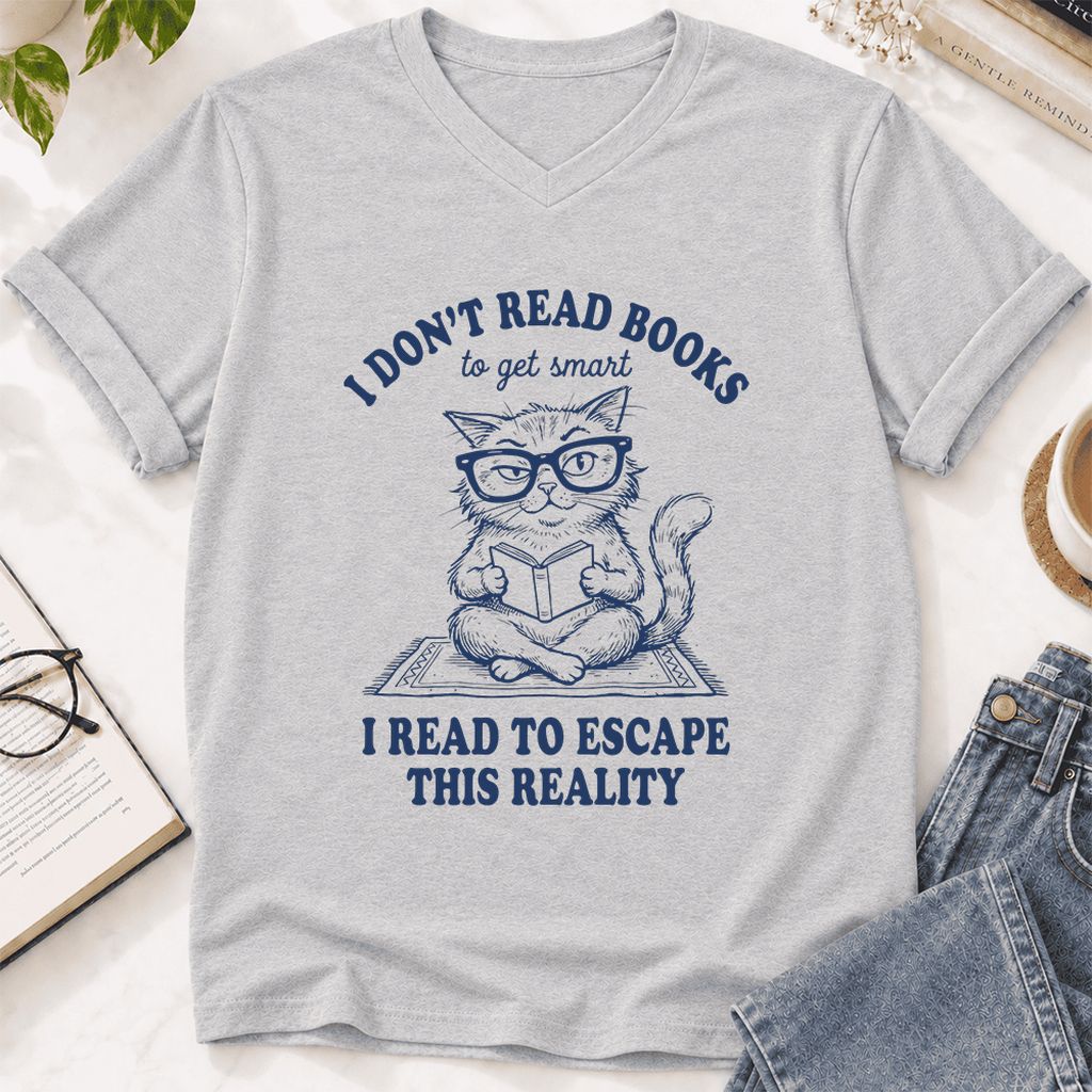 I Don't Read Books To Escape This Reality Ultra-Soft V-Neck | Book Lover Gift Ash