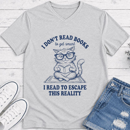 I Don't Read Books To Escape This Reality Ultra-Soft V-Neck | Book Lover Gift Ash