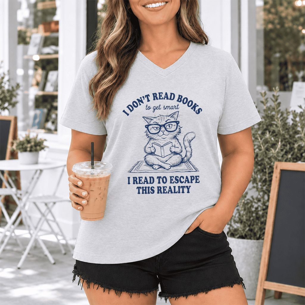 I Don't Read Books To Escape This Reality Ultra-Soft V-Neck | Book Lover Gift Ash