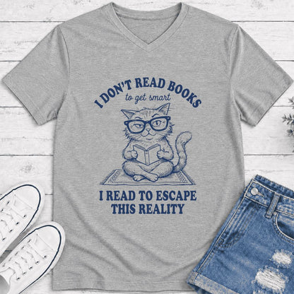 I Don't Read Books To Escape This Reality Ultra-Soft V-Neck | Book Lover Gift Athletic Heather