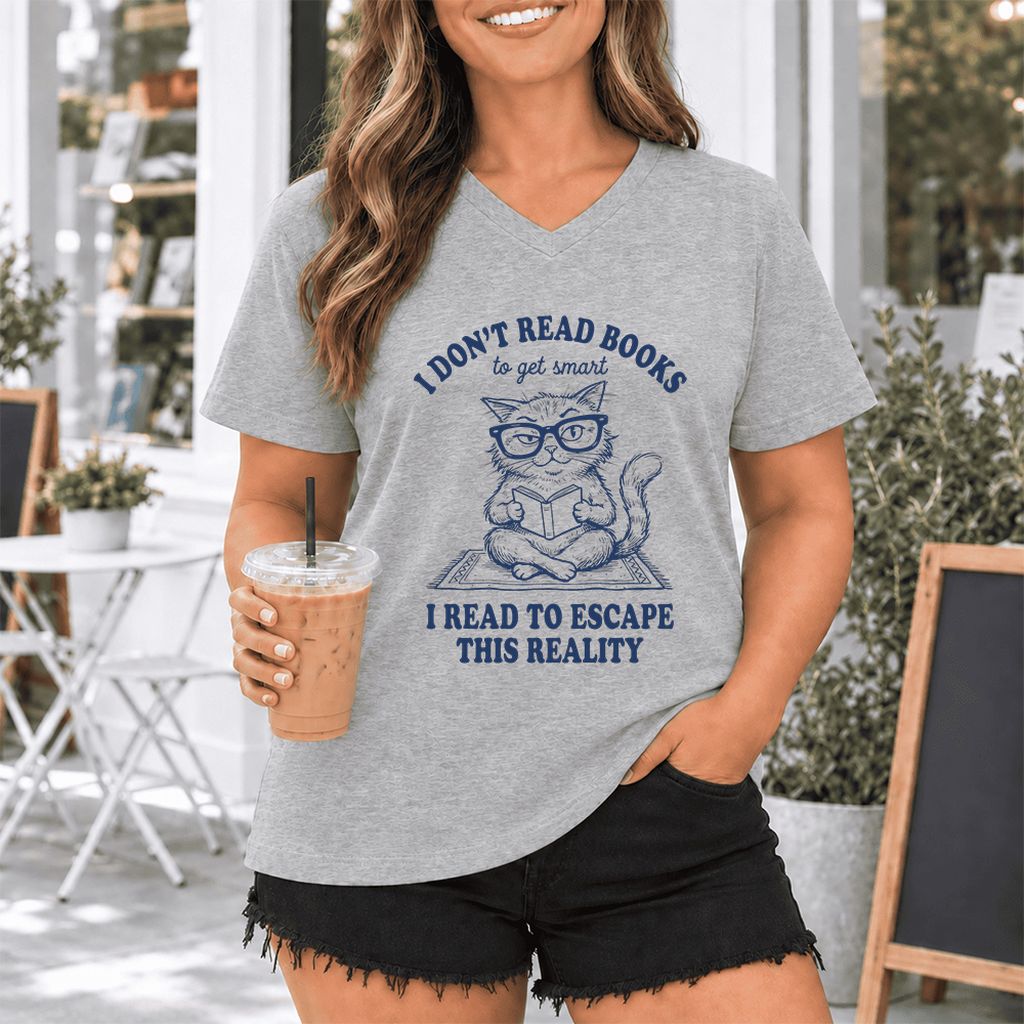 I Don't Read Books To Escape This Reality Ultra-Soft V-Neck | Book Lover Gift Athletic Heather