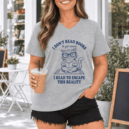 I Don't Read Books To Escape This Reality Ultra-Soft V-Neck | Book Lover Gift Athletic Heather