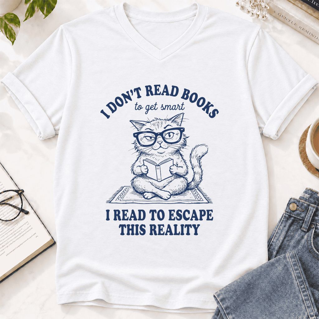 I Don't Read Books To Escape This Reality Ultra-Soft V-Neck | Book Lover Gift White